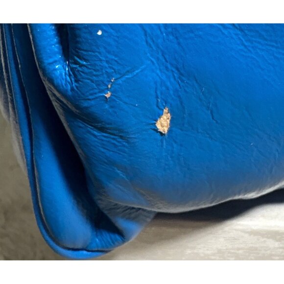 Vera Pelle Purse Italian Blue Leather Frame Bag Brass Hardware Strap Vtg READ - Picture 10 of 16